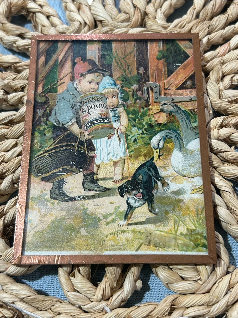 Vintage-Style 1880 Boston  Brown Picture Frame with Illustrated Print